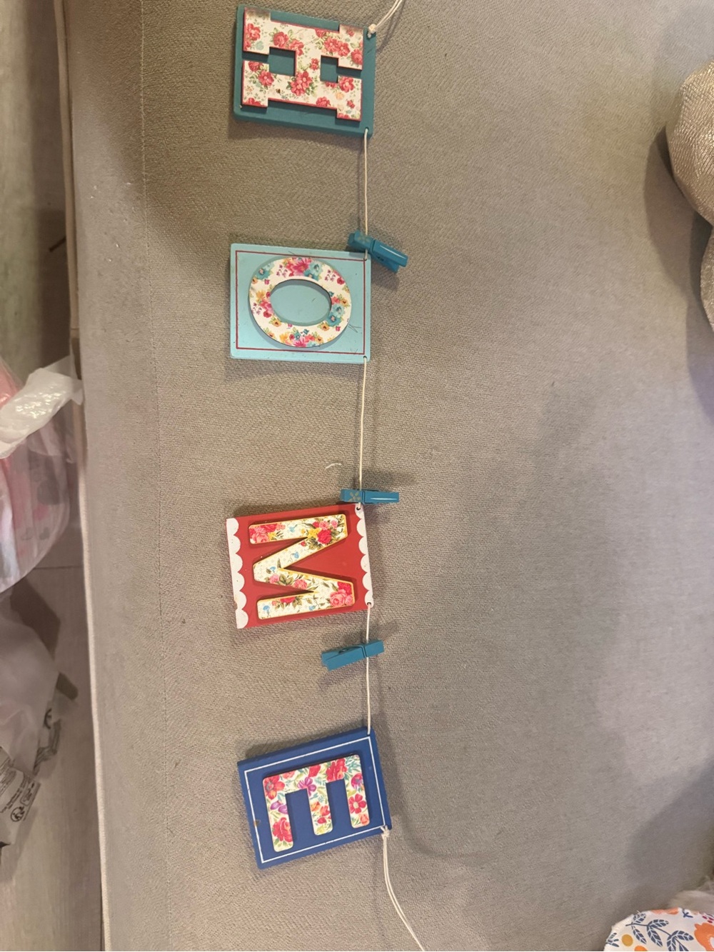Martha Stewart BLUE, TEAL, RED Floral "HOME" Hanging Banner